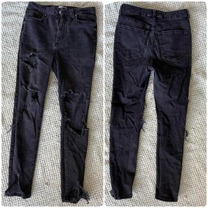 Forever 21 Distressed Black Skinny Jeans